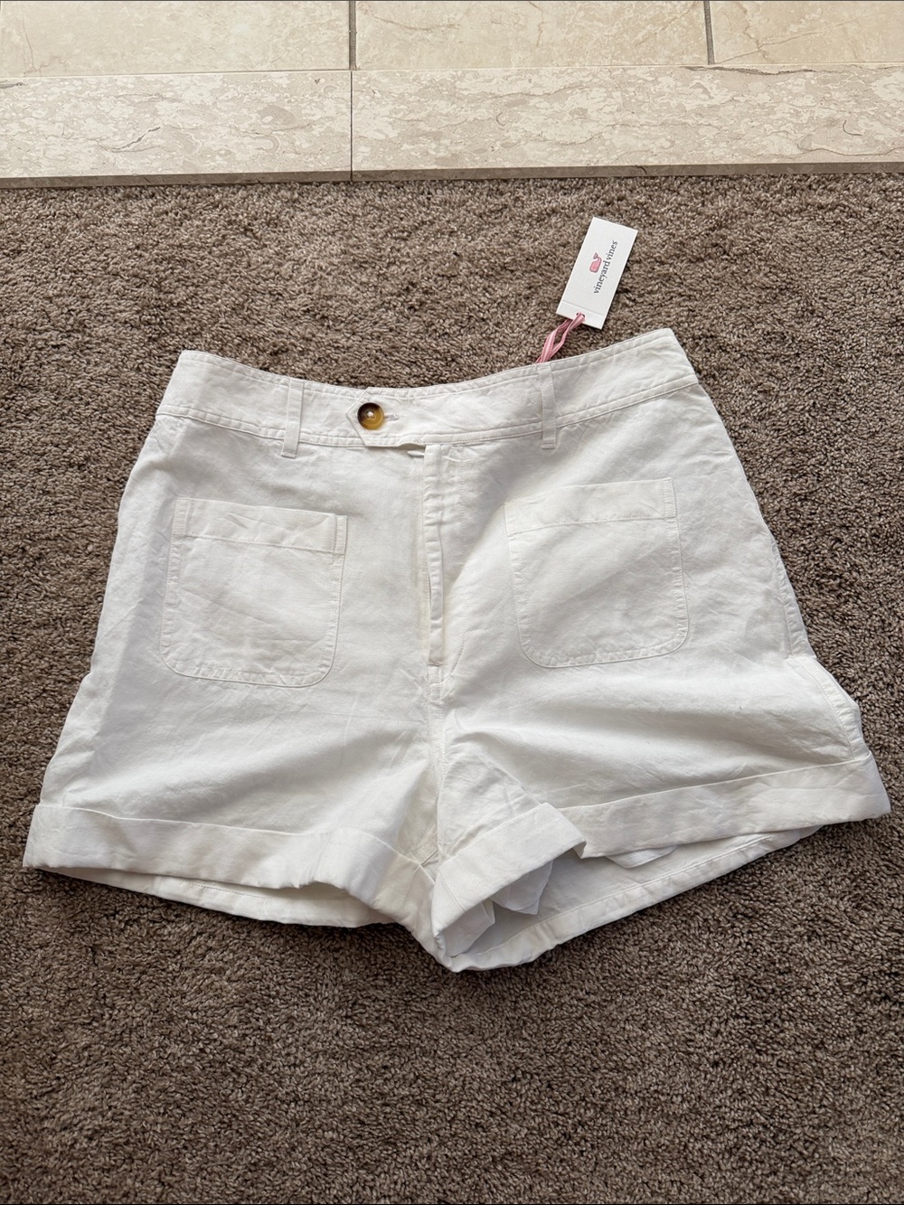 White Vineyard Vines Linen Blend Women's High-Rise Shorts